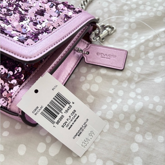 Coach sequined purple/lilac Flap Clutch Crossbody. NWT - Picture 12 of 14